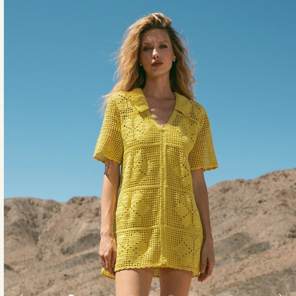 CLEOBELLA ILEANA CROCHET MINI DRESS 💛 BRIGHT YELLOW 💛 SIZE S